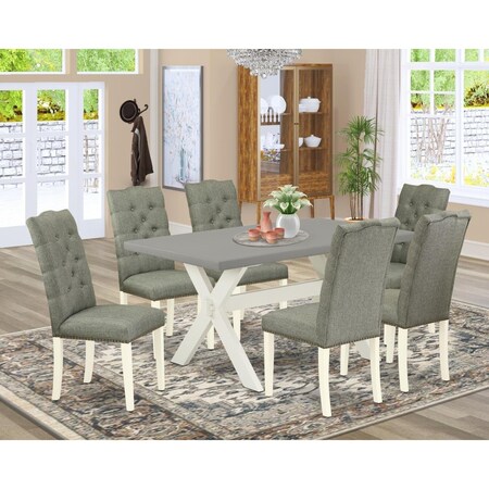 East West Furniture 7 Piece X-Style Modern Dining Set - Linen White X096EL207-7